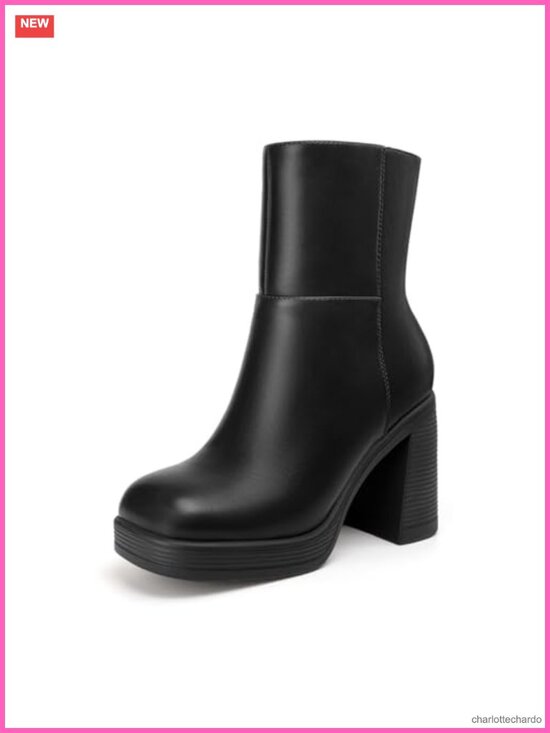 Shoes - Women's Platform Ankle Boots Chunky Block Heel Square Toe Fashion Booties